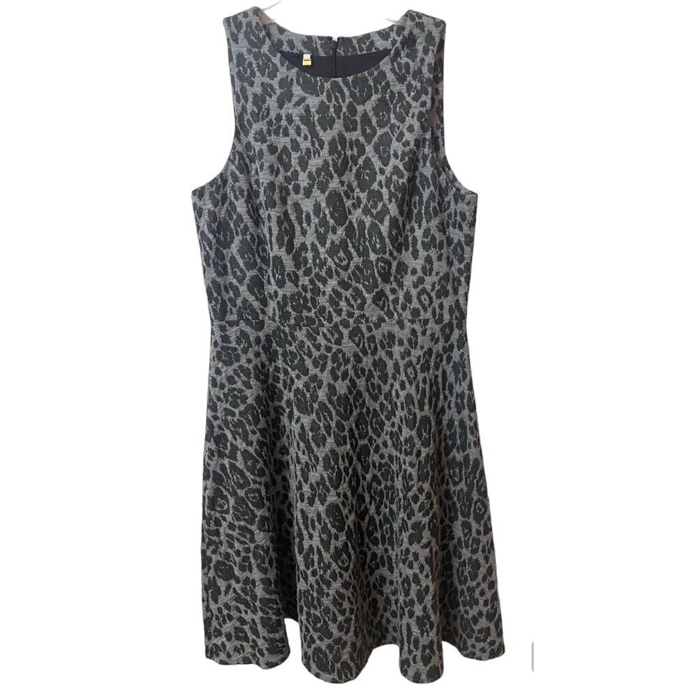 4.collective Womens Scoop Neck Animal Print Sleeveless Dress Gray Large